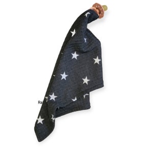 Star Waffle Knit Pacifier Holder Blanket: Charcoal Gray Lovey
