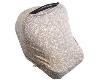 Camel/White Speckles | Baby Car Seat Cover | Stretchy | Multi-Use Canopy | Nursing | Baby Shower Gift