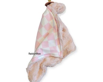Pink Checker | Minky | Pacifier Lovey | Security Blanket | Cuddle Toy | Baby Binky | Paci Holder
