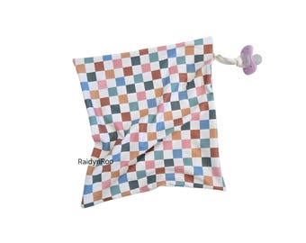 MultiColor Checker Baby Lovey | Security Blanket | Cuddle Toy | Baby Binky | Paci Holder