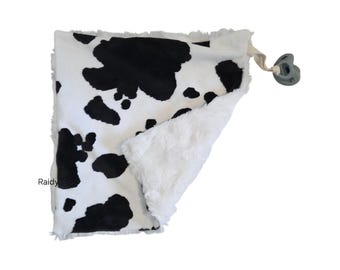Cow Baby Lovey | Security Blanket | Cuddle Toy | Paci Holder | Baby Binky | Minky