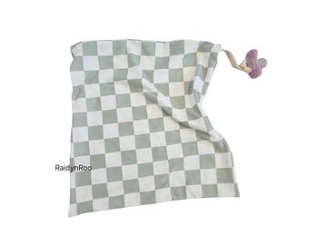 Sage Checker Baby Lovey | Security Blanket | Cuddle Toy | Baby Binky | Paci Holder