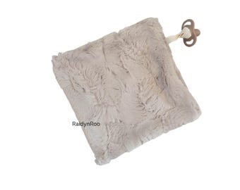 Beige | 10x10 | Baby Lovey | Pacifier Holder | Security Blanket | Minky | Cuddle Toy