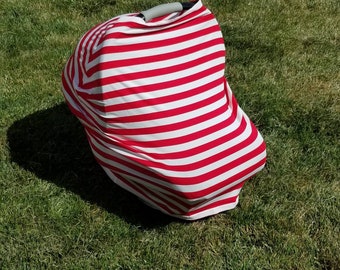 Red and White Stripe || Stretchy 4 in 1 Baby Car Seat Cover || Nursing Cover
