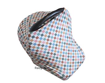 MultiColor | Checkerboard Baby Car Seat Cover | Stretchy Multi-Use Canopy | Nursing | Baby Shower Gift