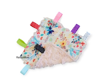 Floral | Crinkle Baby Toy |  Minky | Sensory | Lovey with Ribbons | Baby Shower Gift