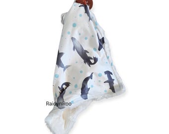 Shark Minky Lovey | Paci Holder | Security Blanket | Cuddle Toy | Baby Binky | Minky