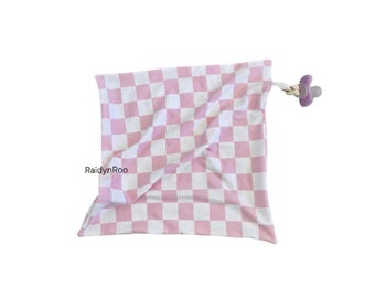 Pink Checker Baby Lovey | Security Blanket | Cuddle Toy | Baby Binky | Paci Holder