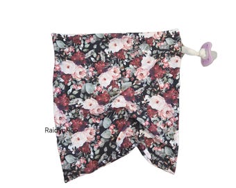Black Floral | Baby Lovey | Security Blanket | Cuddle Toy | Baby Binky | Paci Holder | Teething