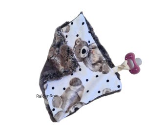 Bear | 9x9 | Baby Lovey | Security Blanket | Cuddle Toy | Paci Holder | Baby Binky | Minky