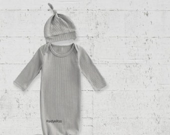 Gray Newborn Sleeping Gown, Baby Sleeping Gown, Baby Boy, Baby Girl, Baby Knotted Gown, Infant Gown, Coming Home Gown, Knotted Gown