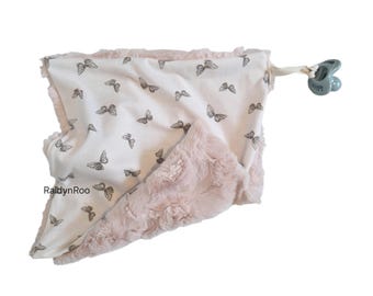 Pink Butterfly Baby Lovey | Security Blanket | Cuddle Toy | Paci Holder | Baby Binky | Minky