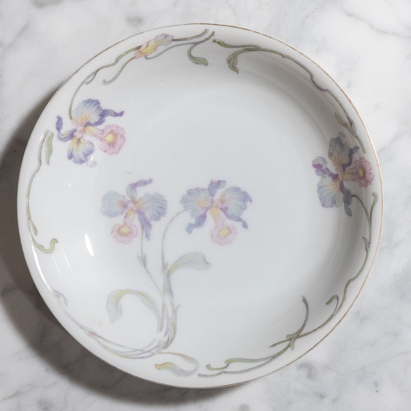 8" Coupe Soup Bowl - 1910s Rosenthal Lavender Orchid Iris Cream Donatello - Gold Rim