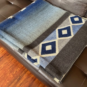 Wool Throw Blanket Alpaca from Ecuador REVERSIBLE, blue queen blanket, gray queen blanket