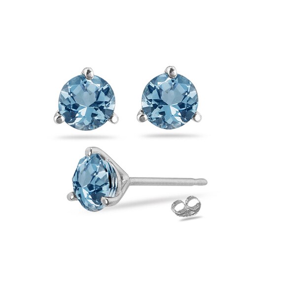 Natural Aquamarine Round Martini Setting Stud Earrings AAA Etsy