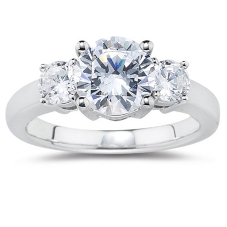 Cubic Zirconia Three Stone Ring in 14K White Gold - Etsy