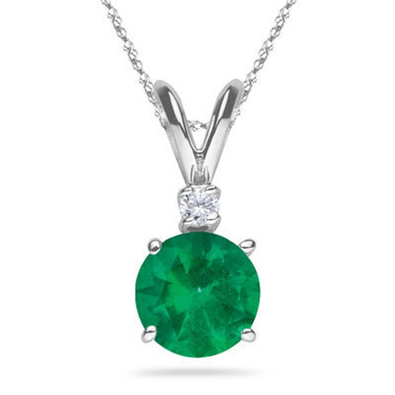 5.5MM Natural Round Emerald Solitaire Pendant AA Quality in 18K White Gold From 3MM
