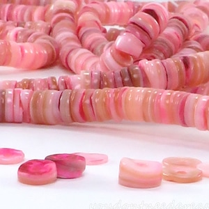 Pink Shell Beads: Flat Round Dyed Beads (15" Strand)