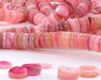 Pink Shell Beads: Flat Round Dyed Beads for Jewelry Making (15" Strand)