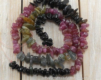 Natural Tourmaline Chip Beads for Jewelry Making; 15" Strand | Natural Gemstone Chips | Approximate size of chips is 5-8x5-8mm