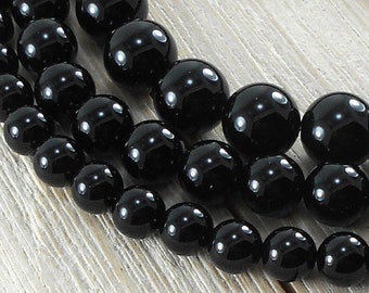 Round Black Natural Agate Beads | Natural Round Gemstone Beads for Jewelry Making 8mm 10mm 12mm