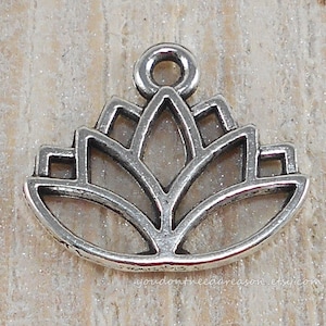 50 Antique Silver Lotus Charms: Tibetan Style Alloy (14mm)