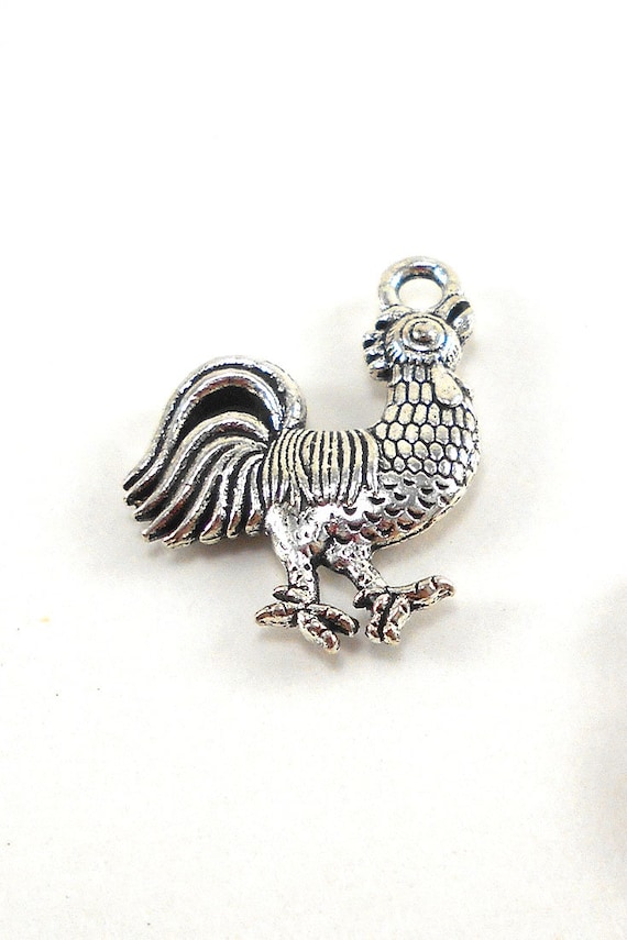 Antique Silver Color Rooster Charms: Tibetan Style, 20pcs