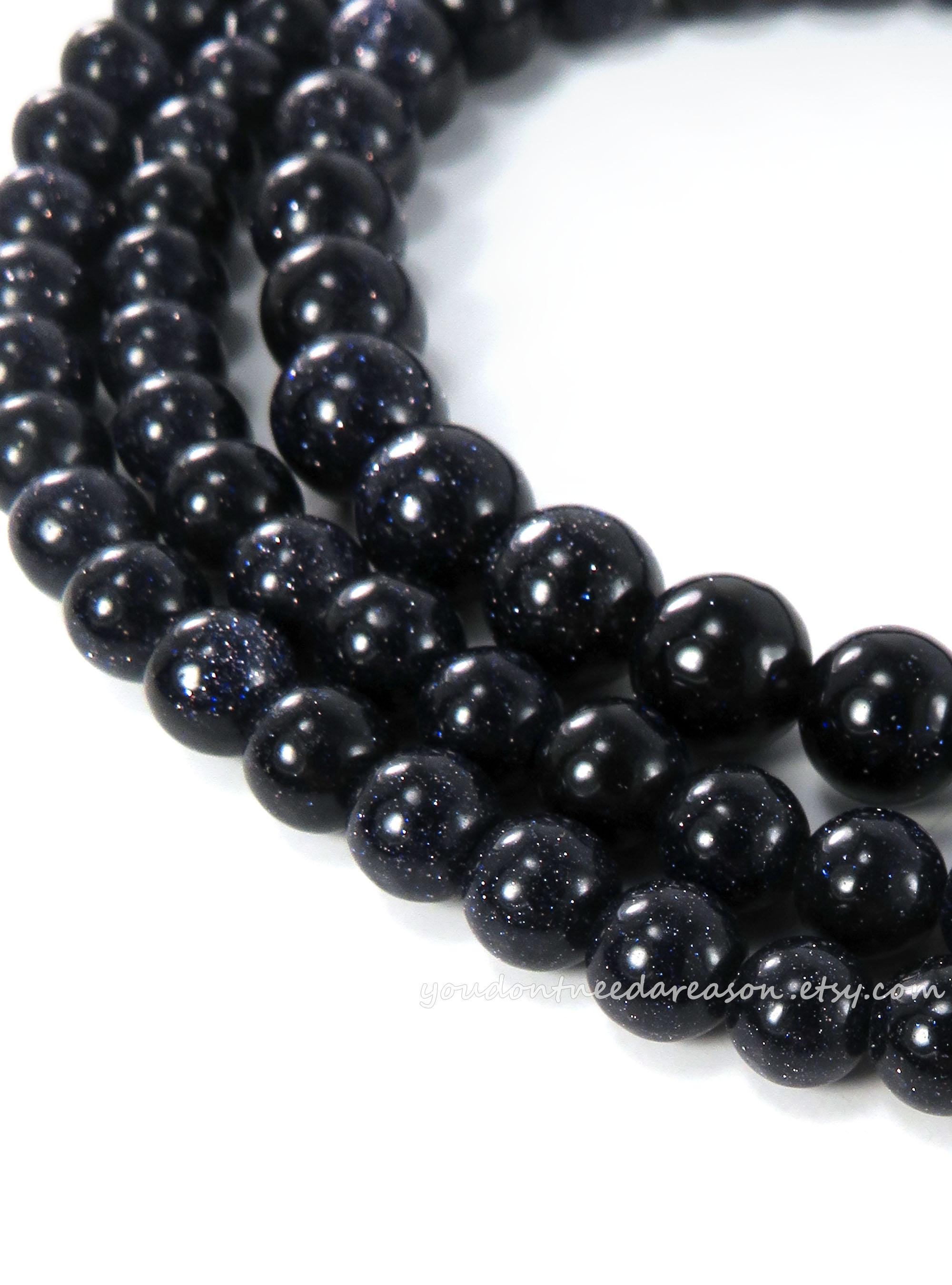 6mm, 8mm Smooth Round Blue Goldstone Beads for Jewelry Making | Gemstone Beads | Sparkly Beads | Glitter Beads