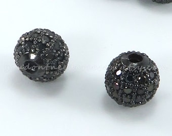 10pcs Round Black Plated Brass Black Cubic Zirconia Beads for Jewelry Making | CZ Round Spacer Beads | Sparkly Beads 6mm, 8mm