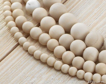 Frosted Fossil Smooth Round Gemstone Beads | Matte Gemstone Beads | Beige Gemstone Beads 4mm, 6mm, 8mm, 10mm, 12mm