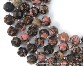 Black Line Faceted Rhodonite Beads - Pink Semi Precious Stones ...