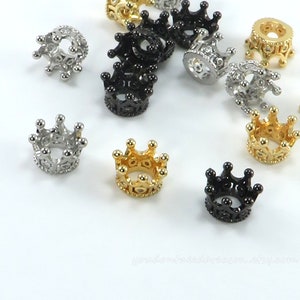 5pcs Brass Cubic Zirconia Crown Beads for Jewelry Making | CZ Crown Spacer Beads | Gold, Silver or Gunmetal | Approximate size 11x7mm