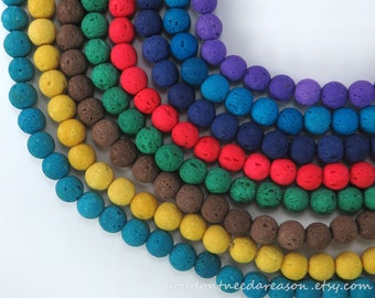 8mm Colored Lava Beads for Jewelry Making | Unwaxed Lava Stone Beads