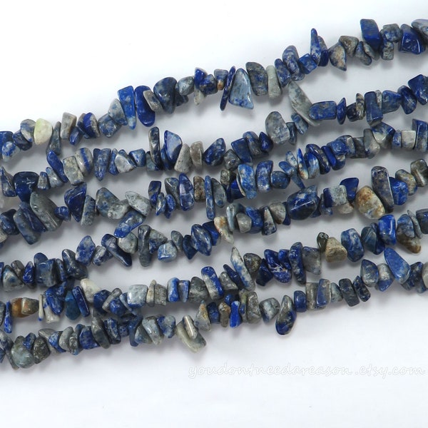 Natural Lapis Lazuli Gemstone Chips for Jewelry Making | Approximate Size: Bead 5-8mm; Hole 1mm; Strand Length 30"