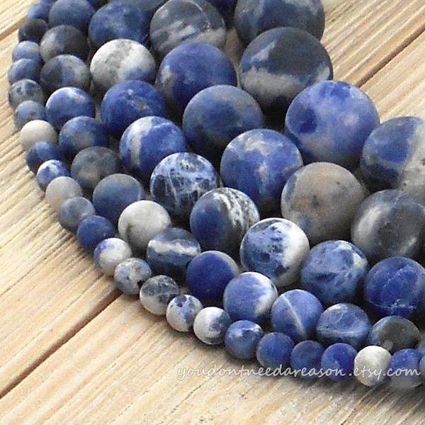 Frosted Sodalite Round Gemstone Beads | Matte Gemstone Beads | Blue Gemstone Beads 4mm 6mm 8mm 10mm 12mm