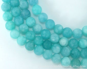 Dark Turquoise Frosted Natural Jade Gemstone Beads | Matte Dark Turquoise Jade Beads | Jade Gemstone Beads 8mm