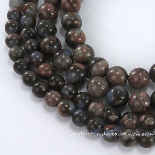 Blue African Opal Round Beads | Natural Gemstone Beads | Brown and Blue Gemstone Beads 6mm 8mm