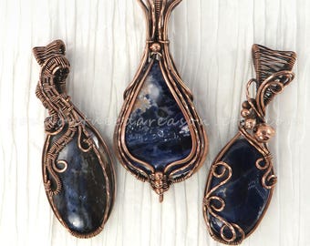 Handcrafted Sodalite Pendant > Pick Your Favorite - Unique Antique Copper Wire Wrapped Gemstone Necklace