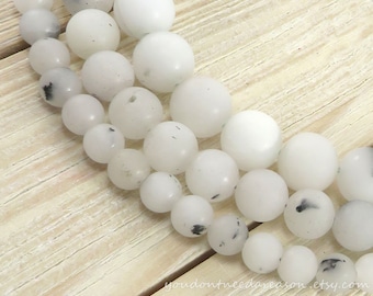 Frosted Round Natural Rutilated Quartz Beads | Natural Gemstone Beads | White Gemstone Beads | Matte Gemstone Beads 6mm 8mm 10mm