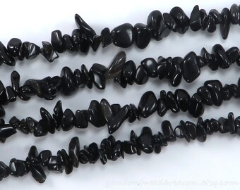 30" Strand of Black Obsidian Chip Beads for Jewelry Making | Natural Gemstone Chip Beads | Approximate Size of Chips 5-8mm