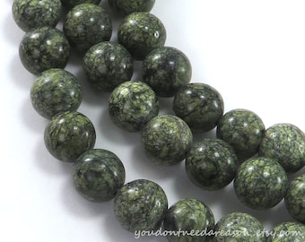 Natural Serpentine/Green Lace Stone Round Gemstone Beads | Olive Green Gemstone Beads for Jewelry Making | 6mm, 8mm, 10mm