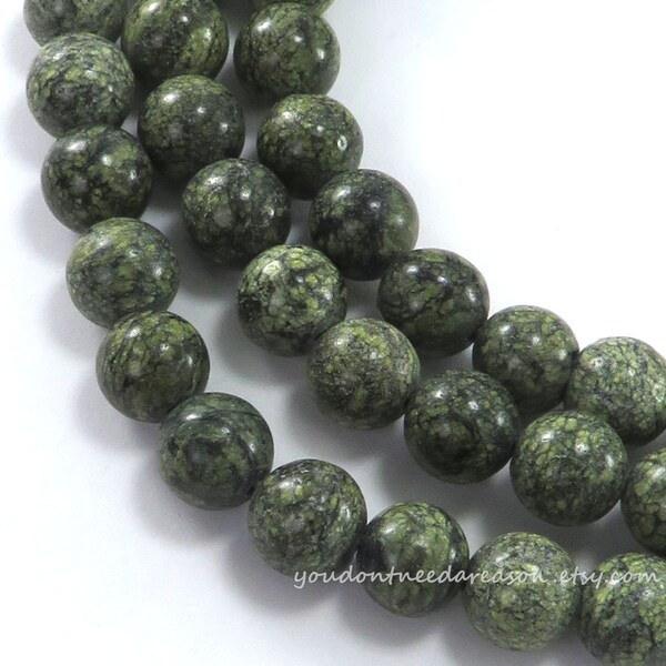 Natural Serpentine/Green Lace Stone Round Gemstone Beads | Olive Green Gemstone Beads for Jewelry Making | 6mm, 8mm, 10mm