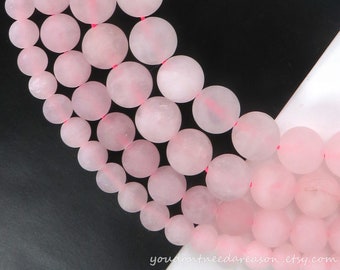 Frosted Rose Quartz Beads – 6mm, 8mm, 10mm Matte Round Natural Gemstones for Jewelry Making