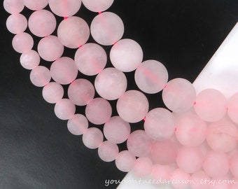 Frosted Round Rose Quartz Gemstone Beads for Jewelry Making | Natural Gemstone Beads | Matte Rose Quartz Beads 6mm, 8mm, 10mm, 12mm