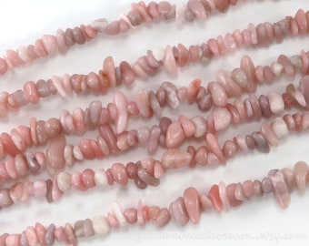 Natural Pink Opal Chip Beads for Jewelry Making | Approximate sizes - Bead 5-11x3-9x1-9mm; Hole 1mm; Strand Length 30"