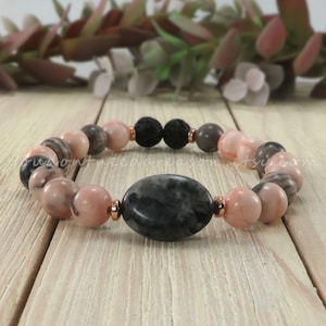 Zebra Jasper and Lava Bracelet | Stretch Bracelet | Lava and Natural Gemstone Bracelet | 8mm Elastic Gemstone Bracelet