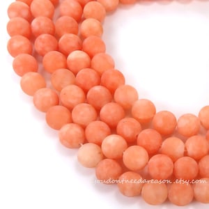 Orange Frosted Jade Gemstone Beads: Matte Natural Stone, 8mm