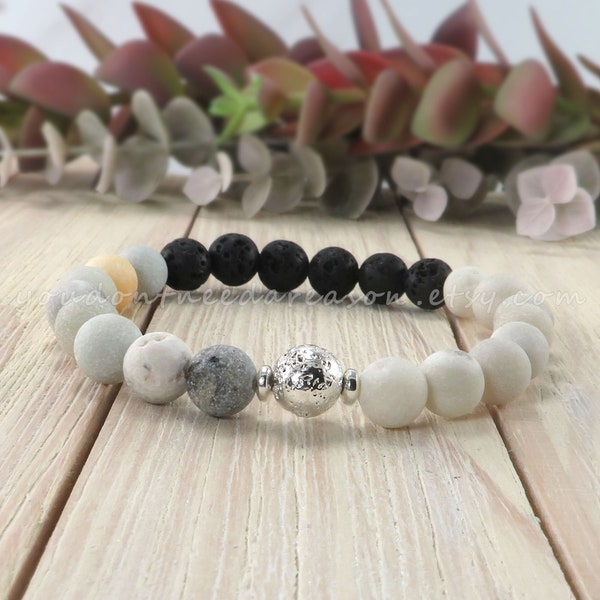 Amazonite and Lava Stone Diffuser Bracelet | Multi Gemstone Stretch Bracelet | Stacking Gemstone Bracelet