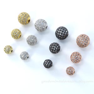 10pcs Brass Cubic Zirconia Round Spacer Beads: 6mm, 8mm, 10mm