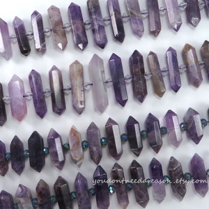 Natural Amethyst Beads: Faceted Double Terminated Gemstone Strand